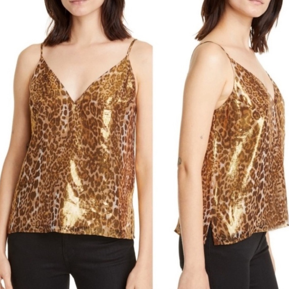Cami NYC The Olivia Metallic Gold Silk Blend Camisole Tank Top Animal XS